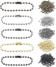 Tantisc 250Pcs 5 Colors Metal Ball Beads Chain Kit, 2.4 x 100mm/0.09” x 3.94” Ball Bead Keychains with Connectors, Dog Tag Chain Necklace Ball Chain Keychains for DIY Crafts