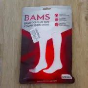 NEW BAMS Bamboo Plus Size Compression Socks Unisex White Size XL