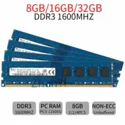 32GB 16GB 8GB 1600MHz DDR3 PC3-12800U 240Pin DIMM Desktop Memory SKHynix Lot BT