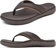 [KuaiLu] Mens Leather Sport Flip Flops Comfort Orthotic Thong Sandals with Plantar Fasciitis Arch Support for Outdoor Summer Size 7~13
