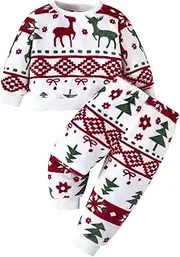 [Generic] Children's Fall and Winter Christmas Casual Round Neck Long Sleeve Sweater Sweater Pants Two PC Set Sunflower Baby Blanket (Red, 12-18 Months)