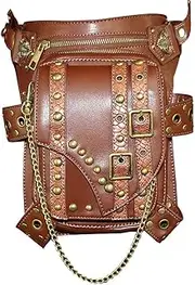 [GEARDUKE] Brown Retro Women Gothic Leather Steampunk Bag Rock Gothic Goth Shoulder Waist Bags Packs Victorian Style for Women Men Leg Thigh Holster Bag