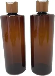 BEECO GIF2U Empty Cosmetic Bottles 16oz/500ml 2 PACK With Bamboo Disc Top Flip Cap for Shampoo Lotion Liquid Soap,Cream,Refilable Plastic Squeeze Travel Size Toiletry Bottles Brown