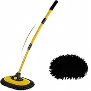 15° Curved Car Cleaning Brush Car Wash Brush with Telescopic 43" Aluminum Alloy Handle for Soft Chenille Head Wash Mop for Scratch Free Cleaning of Caravans, Vans, Trucks, Boats, RV Roofs (Yellow)
