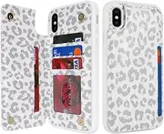 Cavor for iPhone Xs Max Case Vertical Flip Cover for iPhoneXS Max Wallet Cases PU Leather Kickstand with Card Slots Holder Magnetic Clasp Protective Phone Cover for Women Girl Men-White Leopard