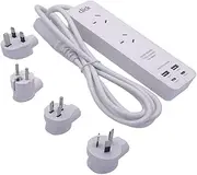 Australian 2 AU Outlet Travel Power Board – 4 International Adaptors, AU EU US UK PD45W USB-C Fast Charging, 2 USB-A Ports, 1.8m Cable, Travel Bag Included
