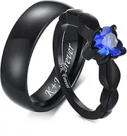 [MPRAINBOW] Personalized Couple Rings for Wedding Engagement Promise - Matching Cubic Zirconia CZ Rings Heart Promise Ring, Couples Rings Custom Rings His & Hers Couple Wedding Engagement Bands Rings