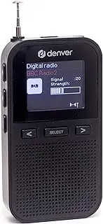 Denver Small Handheld Portable DAB+ FM Radio | Pocket DAB+ Radio with Speaker & Headphone Jack, Colour Display, Rechargeable Battery, Telescopic Aerial - DAH-126