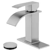 Waterfall Single Hole Bathroom Faucet, Single Handle Bathroom Sink Faucet Bru...