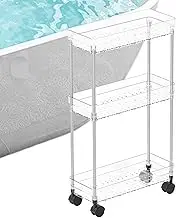 Rolling Storage Cart - Clear Rotating Trolley, Bathroom Utility Cart with Wheels, Bathroom Rolling Trolley Organiser, Household Trolley with Wheels Rolling Cart for Kitchens, Bedrooms and Classrooms