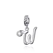 925 Sterling Silver Personalized Letter Pendant For Diy Bracelets & Necklaces Style - W