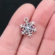 BULK 50 Snowflake Charms Antique Silver Tone 2 Sided - SC2893