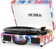 Journey Bluetooth Portable Suitcase Record Player – with Built-In Speakers, 3 Sp