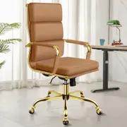 ALFORDSON Office Chair Ergonomic Paddings Gold Frame Brown - High Back