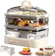 Electric Food Steamer, 1500W Multi-Cooker Food Steamer, Vegetable Steamers, 12H Long-Term Appointment, 6 Modes Fast Heating Stainless Steel Base with Boil Dry Protection Quick Cooking for Veggies