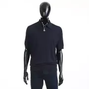STEFANO RICCI 1100$ Navy Blue Zip Polo Shirt - Silk Knit, Eagle Head Accessory