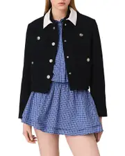 Maje Cropped Tweed Jacket With Removable Collar