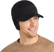 astray Men's Winter Beanie Hat with Brim, Warm Double Knit Cuff, Warm Cuff Beanie Winter Hats with Brim, Men's Newsboy Slouch Beanie Hat