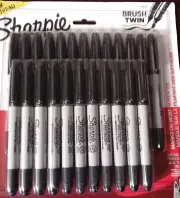 Sharpie Twin-Tip Permanent Marker, Brush/Ultra Fine Point, Black, 24 pack
