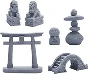 6 PCS Mini Zen Garden Accessories, Miniature Garden Bridge Foo Dogs Torii Gate Sandstone Figurines Meditation Zen Decor Japanese Fish Tank Terrarium Decorations Plant Pots Bonsai Craft Decor (M)