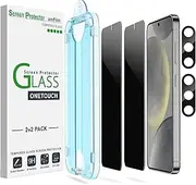 [amFilm] 2+2 Pack Privacy OneTouch Tempered Glass Screen Protector for Samsung Galaxy S24 5G [6.2 Inch], Anti Spy and Privacy Protection, Fingerprint ID Compatible, with Easy Installation Tray