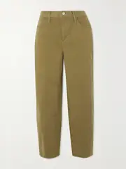 [FRAME] FRAME - Ultra High-rise Barrel Cotton-blend Twill Tapered Pants - Green - 28 28 Green