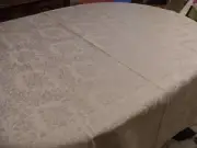 NEW VINTAGE WHITE DAMASK TABLECLOTH 68 X 68 OVAL