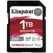 Kingston Canvas React Plus SD Memory Card - 1TB UHS-II - U3 - V60 - Read up to 280MB/s - Write up to 150MB/s - for DSLRs / Mirrorless Cameras & 4K Video Production [SDR2V6/1TB]
