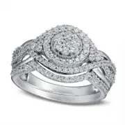 0.75 CT. T.W. Composite Natural Diamond Frame with Tri-Sides Twist Bridal Engagement Ring Set in Solid 10K White Gold