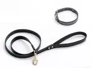 Personalized Black Large Leather Dog Collar And Leash Set Custom Gift For Dog