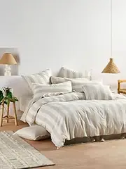 [Linen House] Vintage Stripe Quilt Cover Set, Natural, King Size