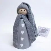 Larssons Tra Sweden LARGE Gray GNOME White HEARTS Scandinavian Tomte NWT