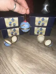 Vintage Porcelain Hinged Christmas Ornament Trinket Boxes In Original Boxes