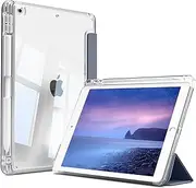 KVTVOU iPad 9th Generation (2021) / iPad 8th Gen (2020) / iPad 7th Gen (2019) Case with Pencil Holder, Auto Sleep/Wake, Clear Hard PC Back Shell Slim Trifold Stand Cover for ipad 10.2 inch, Purple