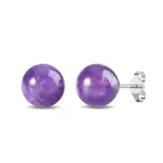 Solid 925 Sterling Silver Sphere Amethyst Stud Earrings 10mm