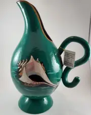 Hand painted pitcher With Conch shell 13" Signed Dated & Numbered Art Beach