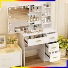 Modern Dressing Table Set Makeup Vanity Desk Shelves & LED Lights Mirror Drawers