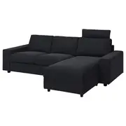 VIMLE 3-seat sofa with chaise longue, with wide armrests with headrest/Saxemara black-blue