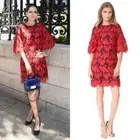 (NWT)Tory Burch Red Lace Over Navy Nicola Silk Guipure Shift Dress $498 Size 2