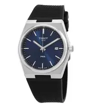 Tissot PRX T-Classic Swiss Made Rubber Strap Blue Dial Quartz 100M Mens Watch