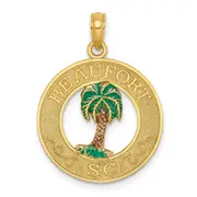14k Yellow Gold BEAUFORT SC Enameled Palm Tree Charm