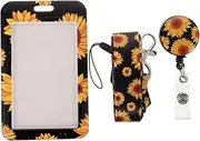 CAXUSD Sunflower Lanyard Card Holder Id Credit Card Sleeves Adorable Badge Holder for Work School Travel