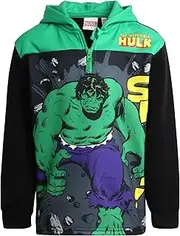 [Marvel] Boys' Avengers Sweatshirt - Zip Fleece Hoodie: Spidey Spider-Man Hulk Iron Man Captain America Black Panther (2T-16), Size 10/12, Hulk Black