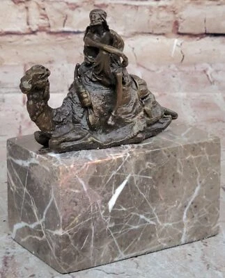 Vintage Orientalist Bergman Figure Bronze Arab On Camel With Naturalistic Base