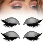 Lazy Eye Shadow Eyelash Patch, 2025 New Eyeshadow Eyelash Stickers, 3-in-1 Self-Adhesive Reusable Fast Eye Makeup Stickers, Natural & Waterproof Eyelashes Makeup Stickers for All Eyeshapes (Silver)