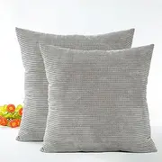 Corduroy Throw Pillow Covers Set of 2, Modern Decorative Couch Pillow Covers Neutral Solid Dyed 45x45cm Square Soft Cushion Cases for Home Bedroom Living Room Sofa Chair Bed Car Office Balcony Decor