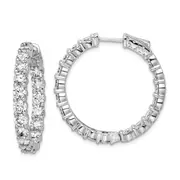 Sterling Silver Shimmer Rhodium-Plated 36 Stone 3.75mm Cz In And Out Round Hinged Hoop Earrings