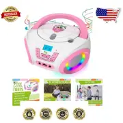 Portable Pink Boombox CD Player for Kids - Includes Batteries & Headphone Jack