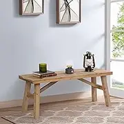 Sawmill Long Wood Bench, 43" Farmhouse Entryway Bench for Living Dining Room, Rustic Entry Way Benches Seat, Solid Wood, Handcraft Finshed, Natural