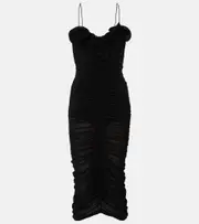 [Magda Butrym] Magda Butrym Ruffled ruched jersey midi dress AU 14 black